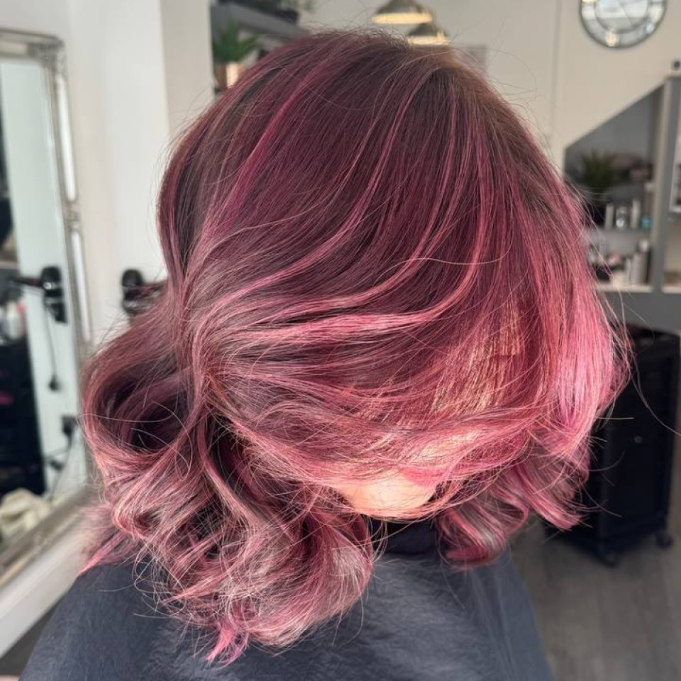 Soft pink hair highlights by Alina Kalinichenko | Isle of Wight hair stylist