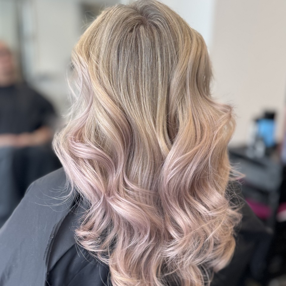 Soft rose-blonde hair highlights by Alina Kalinichenko | Isle of Wight hair stylist